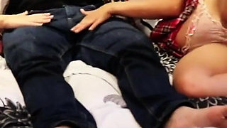 Two British Girls In Uniform Suck Cock And Swallow Cum