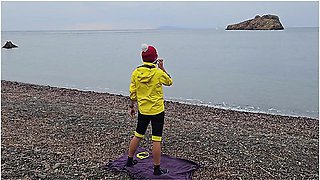 Beach Yoga With Watch Into Gaping Pussy # Hot Wife On Cold Beach # Part 1