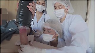 3 Latina Nurses Sucked Poor Guy Off Hard. He Kept Cumming And Couldnt Stop