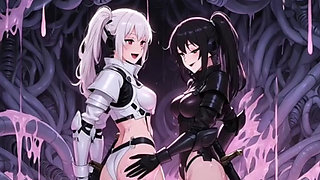 Two anime space knights, in a spaceship full of slime