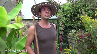 Dark haired mature hard sodomized, fist fucked and facialized by the gardener