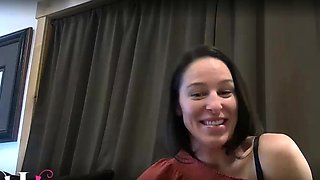 Beautiful Brunette Big Boobs Rides Fake Cock