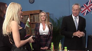 British Secretary Engages in a Lingerie-Clad Orgy with Boss and Co-workers for a Successful Closed Job!
