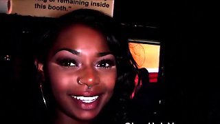 Black MILF sucks white cock dry and clean at the gloryhole
