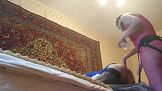 Sissy slave gets assfucked strap on by hot Anastasia Mistress