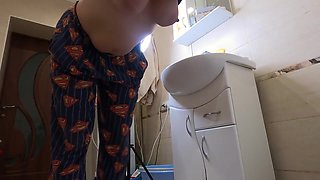 I Caught My Neighbor In The Toilet Took Off Her Pants And Fucked Her Doggystyle
