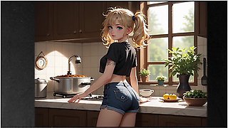 Car Toon - Step Sister Seduces Step Brother In The Kitchen (voiceover Visual Novel)