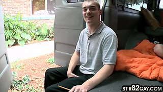Amateur str8 twink paid to cum on twinks chests in gay van