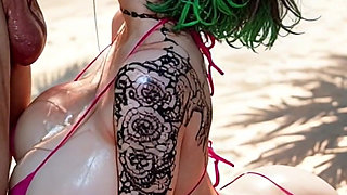 Busty Japanese MILF Gets Fucked in Her Ass and Pussy by Huge Cock on the Beach