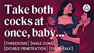 Dominant BDSM MMF Threesome Double Penetration with Two Cocks