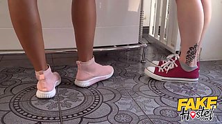 Faux hostel step sisters fuck their step daddy