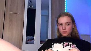 Fingering pink perfect pussy with big dildo