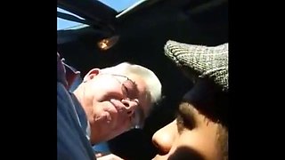 Blowjob in the Car with a Young Stud and an Older Gentleman
