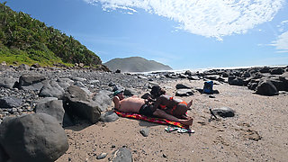 Whispers on a Wind-Kissed Shore Ebony Swan rides white dick...HARD