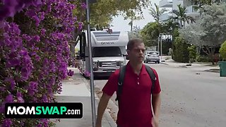 Momswap - 2 hot milfs interchange their boys and stretch their feet to metal out issues between them