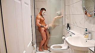 Flight Attendant with big tits fuck the cleaner in the shower after work 4k