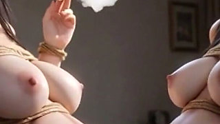 Japanese Girls Pregnants, Smoking Cigarettes While Tightly Bound in Bondage