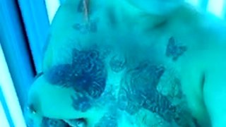 Freckled short pawn with white girl dreads has fun alone in