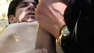 Sex-crazed granny takes a hard pounding from behind outside