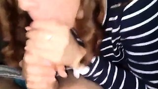 American Blonde Gives Blowjob in Car