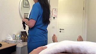 Amateur MILF Gets Caught Jerking During Massage