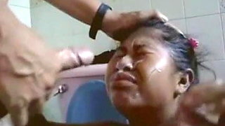 Natacha peruvian mature maid facialized twice in bathroom