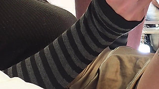 POV Version Hot Brunette Babe Makes a Big Cock Guy Cums on Her Legs in CFNM Handjob Horny Bored Ignored Mode