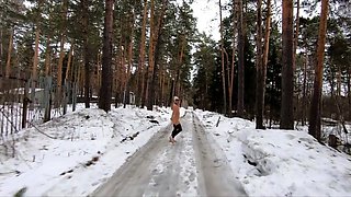 Nude Russian Girl with Tattoos in Abandoned Campsite