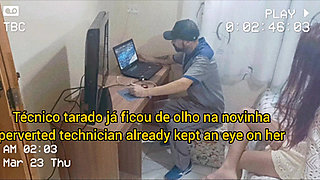 Housewife Greets Internet Technician Dressed in Revealing Clothes!