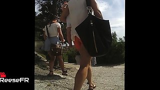 Sexy slender French teen with a heart-shaped ass upskirt