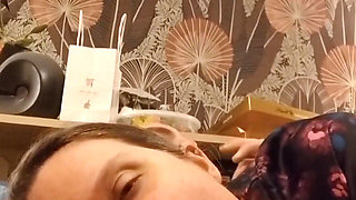 She Sucks and Smears Her Young Lover's Sperm in a Selfie