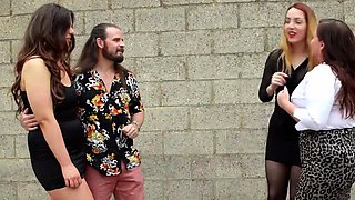 Cockhungry CFNM babes giving blowjob