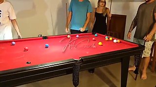Hot Girls Learn Pool and Get Dick - Big Tits Latina MILF Group Sex