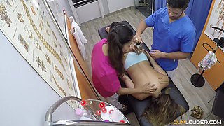 Wild nurse and patient share doctor's cock for wild MFF threesome