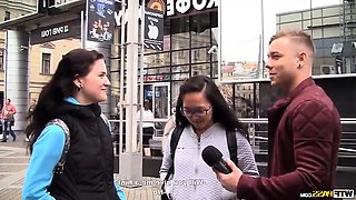 threesome in nature with cute blonde hooker