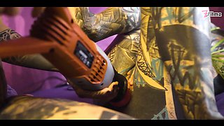 Assfucking fuckmachine destroys adorable tattooed girl's narrow anus - lezzie squirt