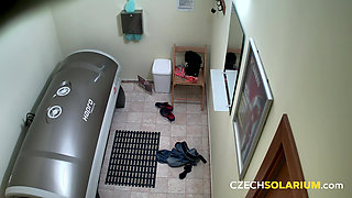 Czech Solarium 181: Ginger Young Woman Flashes Her Pussy in the Solarium