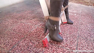 Anouk Tied to Ladder Tit-grabbed Nipple-clamped