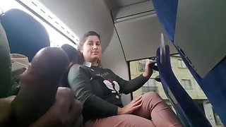 Exhibitionist Charms MILF for Handjob on Bus