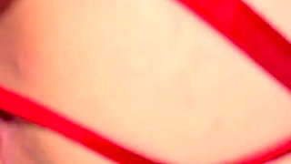 A Girl From Behind in a Bright Red Outfit