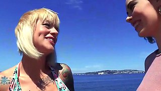 Busty nymphs with tattoos love an lubed threesome