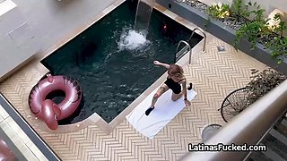 Blown by busty Latina roomie after her Yoga session by the pool