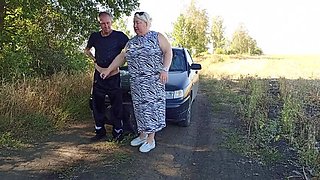 Mature Russian MILF Neighbor Public Blowjob - Deep Throat Fuck & Cum Swallow in Nature