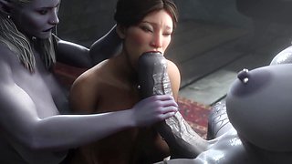 Dark Elf Futanari with monster cocks in a Threesome