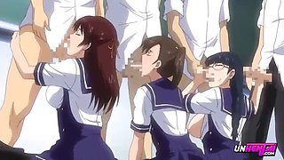 Horny Anime Orgy with Big Tits Teen in Uniform - Hentai Creampie & Squirt