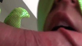 He fucks his girlfriend wearing a very fetish green latex costume.