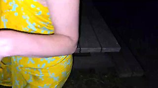 Hardcore Lesbians Fuck on Public Park Bench at Night