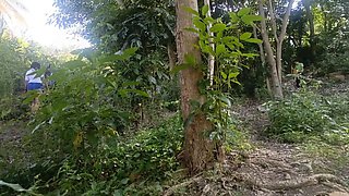 Two busty and big-assed women and an old man have a threesome in the jungle