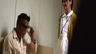 M913g05 a Married Woman Nurse Chatting with a Male Patient in the Corridor After the Lights Go Out Has Frustrated Nasty Sexual I