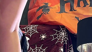 Cute Beauty Real College Girl Gets All the Cum on Her Clothes in CFNM Mode for Halloween